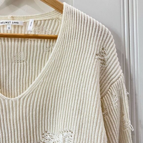 Helmut Lang Women’s XS Cream Wool Blend Oversized Distressed Sweater $425 - Picture 3 of 8